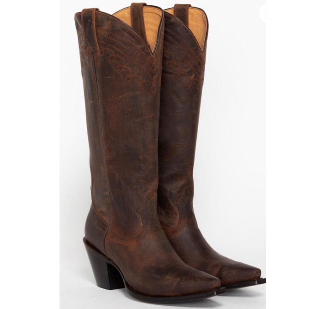 SHYANNE WOMEN'S CHARLENE TALL WESTERN GENUINE LEATHER SNIP TOE BOOTS